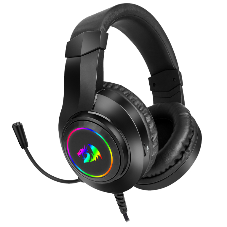 REDRAGON Over-Ear HYLAS Aux (Mic & Headset)|USB (Power Only) RGB Gaming Headset – Black